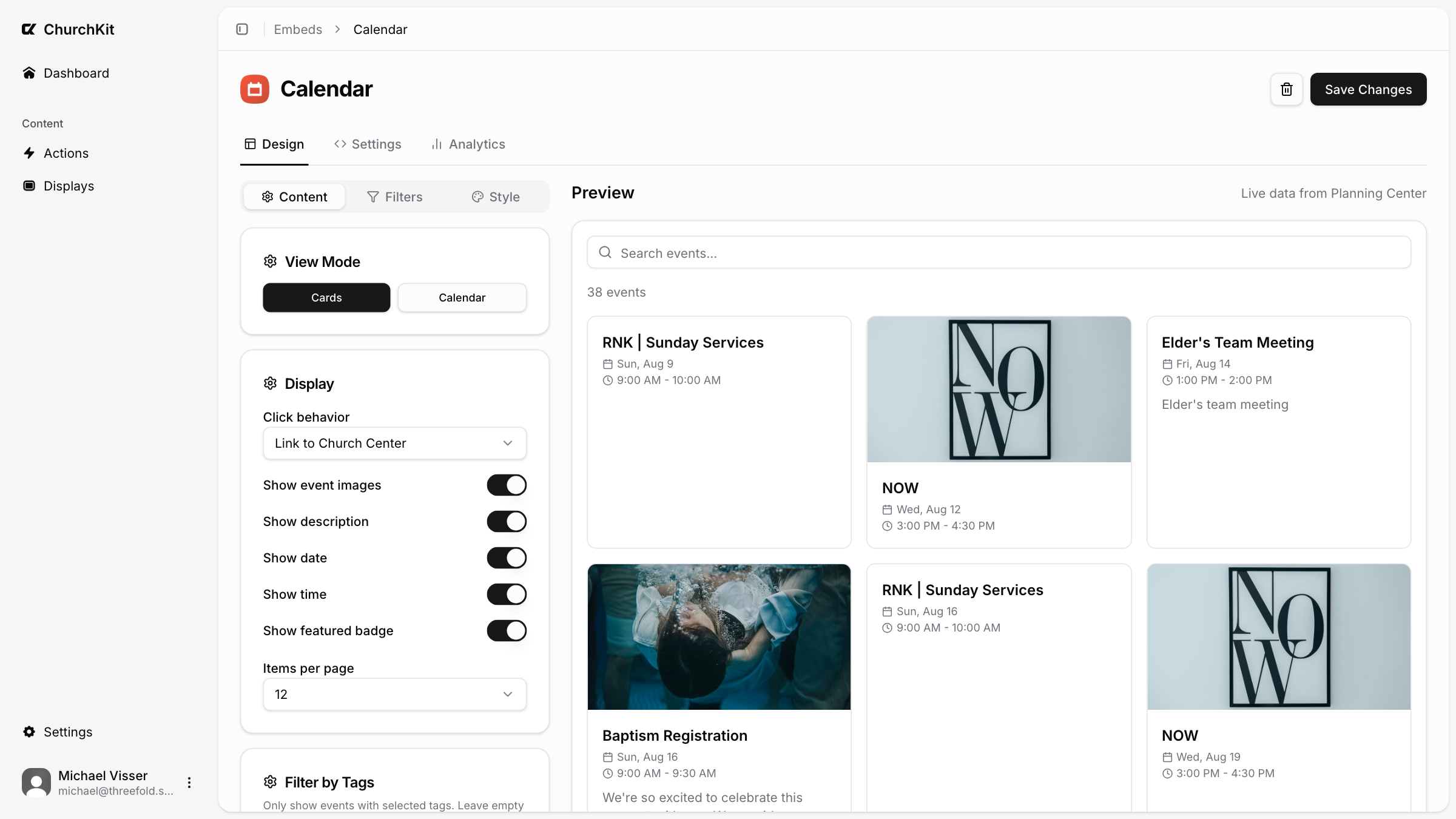 Building a Planning Center calendar embed in ChurchKit